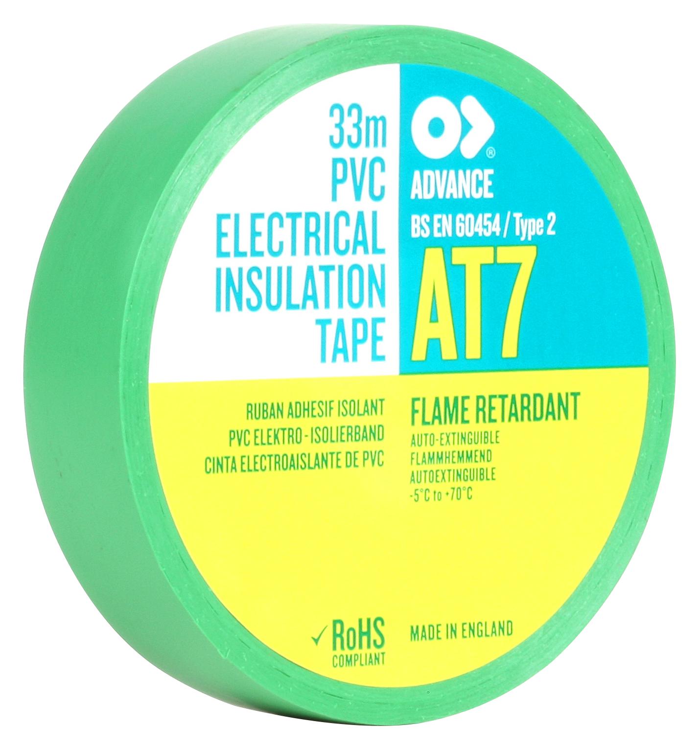 Advance Tapes At7 Green 33M X 19Mm Electrical Insultape, Pvc, 33M X 19Mm