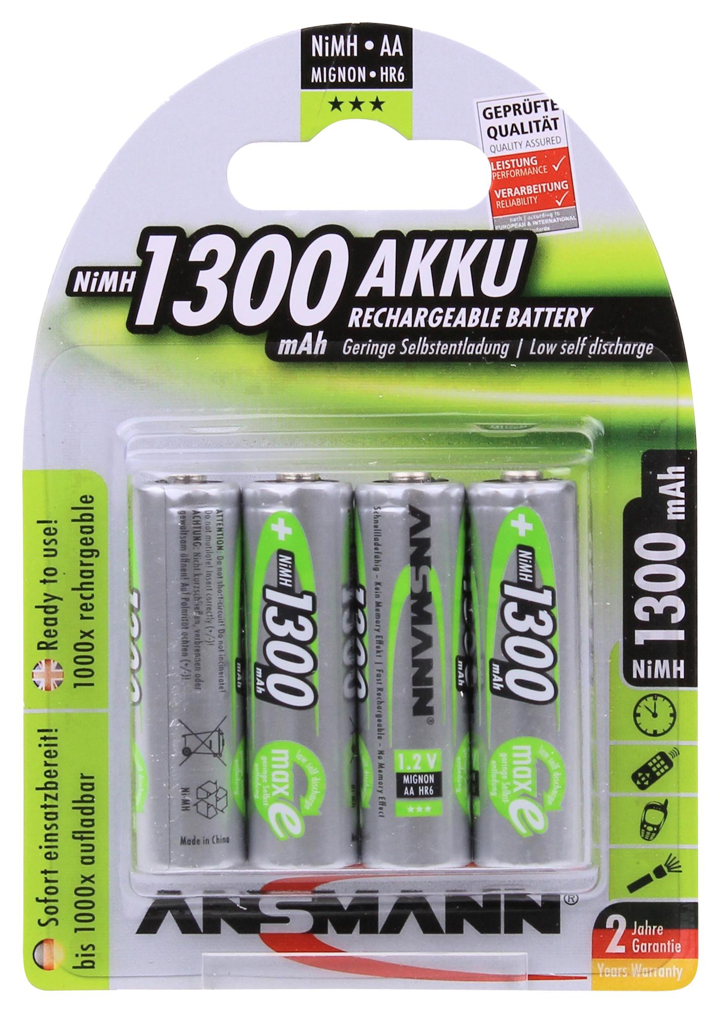 Ansmann 5030792. Battery,aa,ni-Mh,1.3Ah,1.2V, Pk4