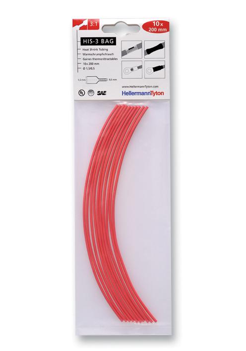 Hellermanntyton 308-30160 Heatshrink, 3:1, 1.5Mm, Red, Pk10