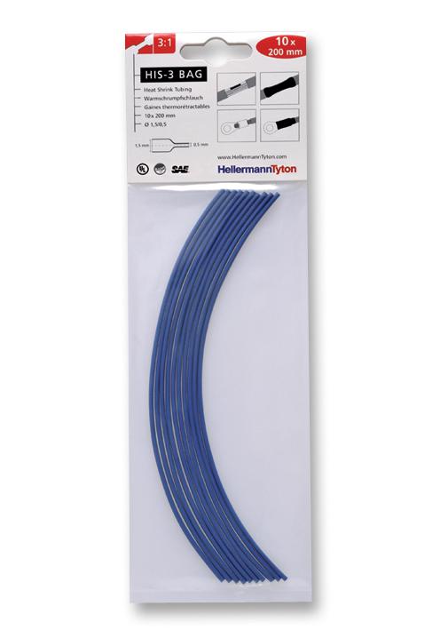 Hellermanntyton 308-30161 Heatshrink, 3:1, 1.5Mm, Blu, Pk10