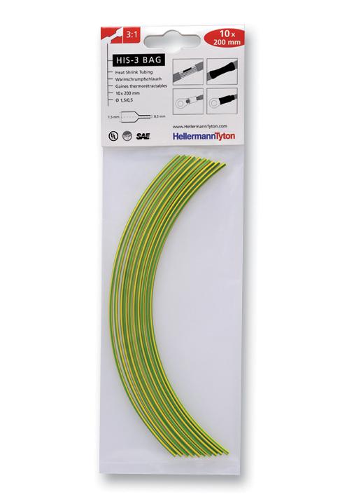 Hellermanntyton 308-30165 Heatshrink, 3:1, 1.5Mm, G/y, Pk10