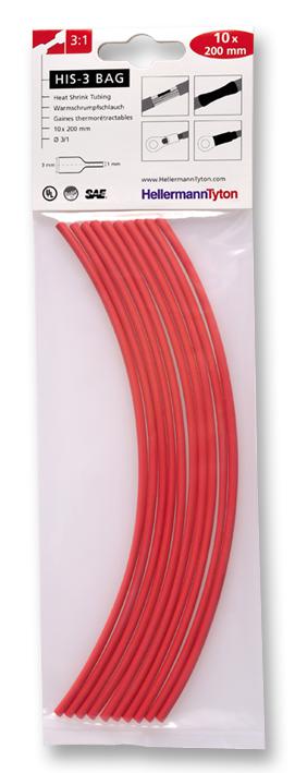 Hellermanntyton 308-30311 Heatshrink, 3:1, 3Mm, Red, Pk10