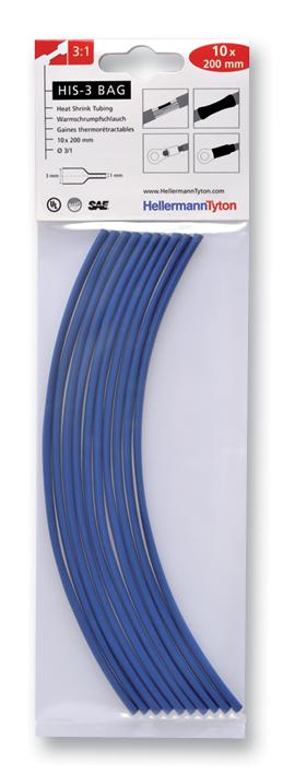 Hellermanntyton 308-30312 Heatshrink, 3:1, 3Mm, Blu, Pk10