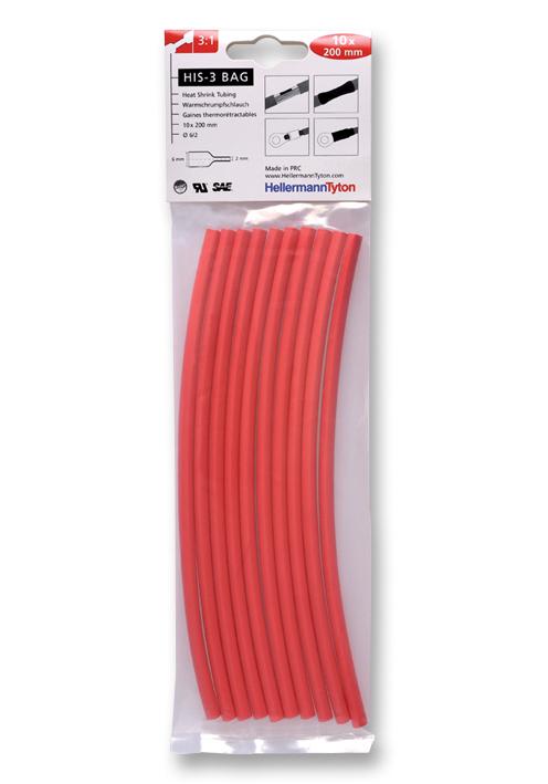 Hellermanntyton 308-30611 Heatshrink, 3:1, 6Mm, Red, Pk10