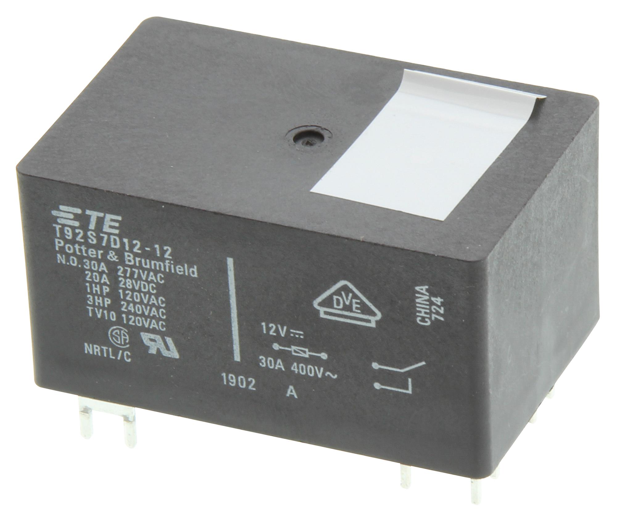 Potter&brumfield - Te Connectivity T92S7D12-12 Relay, Dpst-No, 277Vac, 28Vdc, 40A