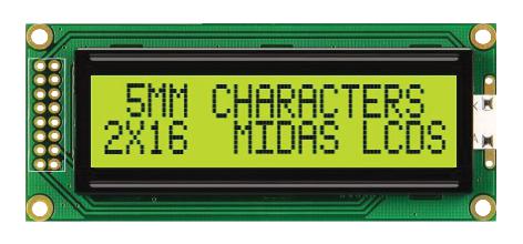 Midas Displays Mc21605B6Wk-Sptly-V2 Display, Alphanumeric, 16X2, Yellow/grn