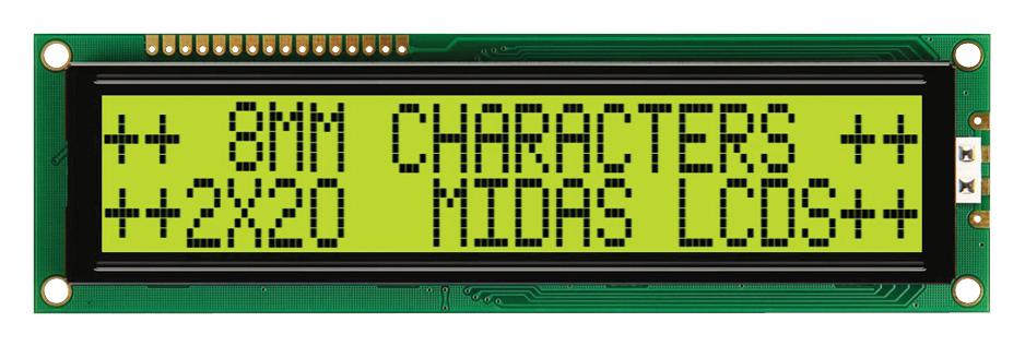 Midas Displays Mc22008B6W-Sptly-V2 Display, Alphanumeric, 20X2, Yellow/grn