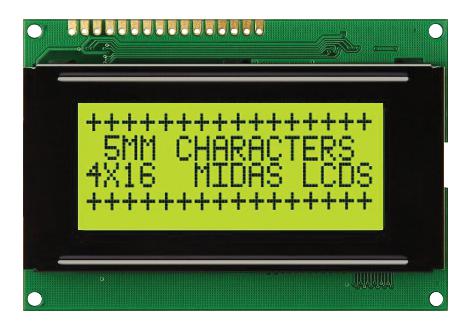 Midas Displays Mc41605A6Wk-Sptly-V2 Display, Alphanumeric, 16X4, Yellow/grn