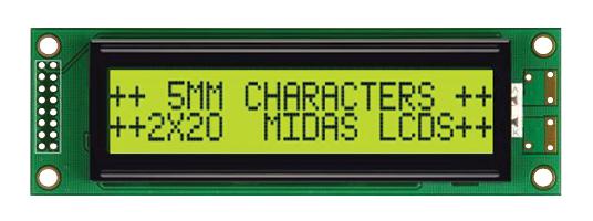 Midas Displays Mc22005A6Wr-Sptly-V2 Display, Alphanumeric, 20X2, Yellow/grn