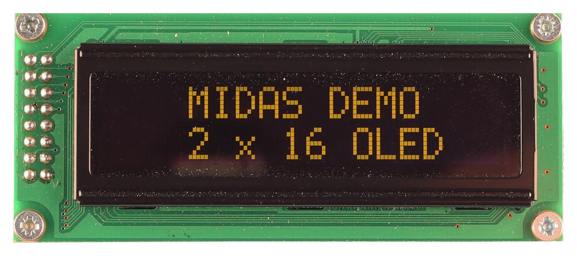 Midas Displays Mcob21605B1V-Eyp Oled, 2X16, Yellow/green On Black