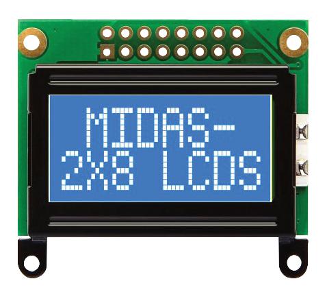 Midas Displays Mc20805B6W-Bnmlw-V2 Display, Alphanumeric, 8X2, White