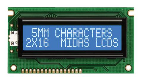 Midas Displays Mc21605A6Wk-Bnmlw-V2 Display, Alphanumeric, 16X2, White