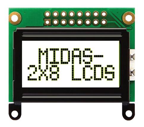 Midas Displays Mc20805B6W-Fptlw-V2 Display, Alphanumeric, 8X2, White