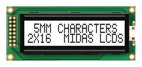 Midas Displays Mc21605B6W-Fptlw-V2 Display, Alphanumeric, 16X2, White