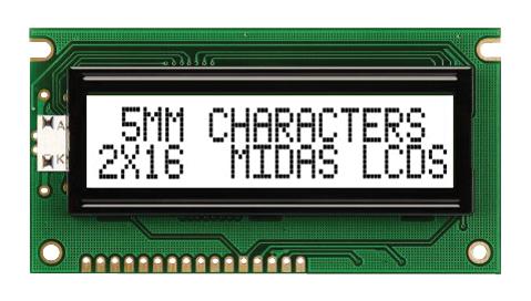 Midas Displays Mc21605A6Wr-Fptlw-V2 Display, Alphanumeric, 16X2, White