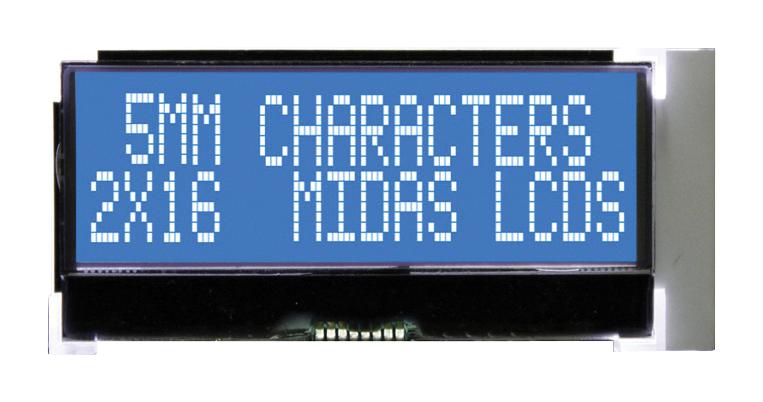 Midas Displays Mccog21605C6W-Bnmlwi Lcd, Cog 2X16, Neg Stn, W B/l, I2C