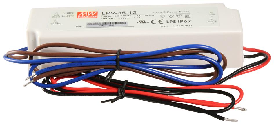 Mean Well Lpv-35-12 Led Driver, Ac-Dc, Cv, 3A, 12V