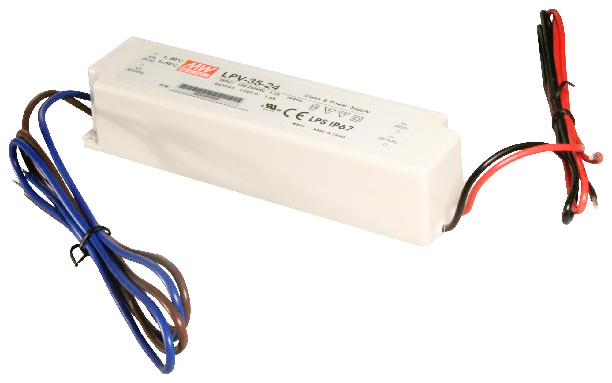 Mean Well Lpv-35-24 Led Driver, Ac-Dc, Cv, 1.5A, 24V