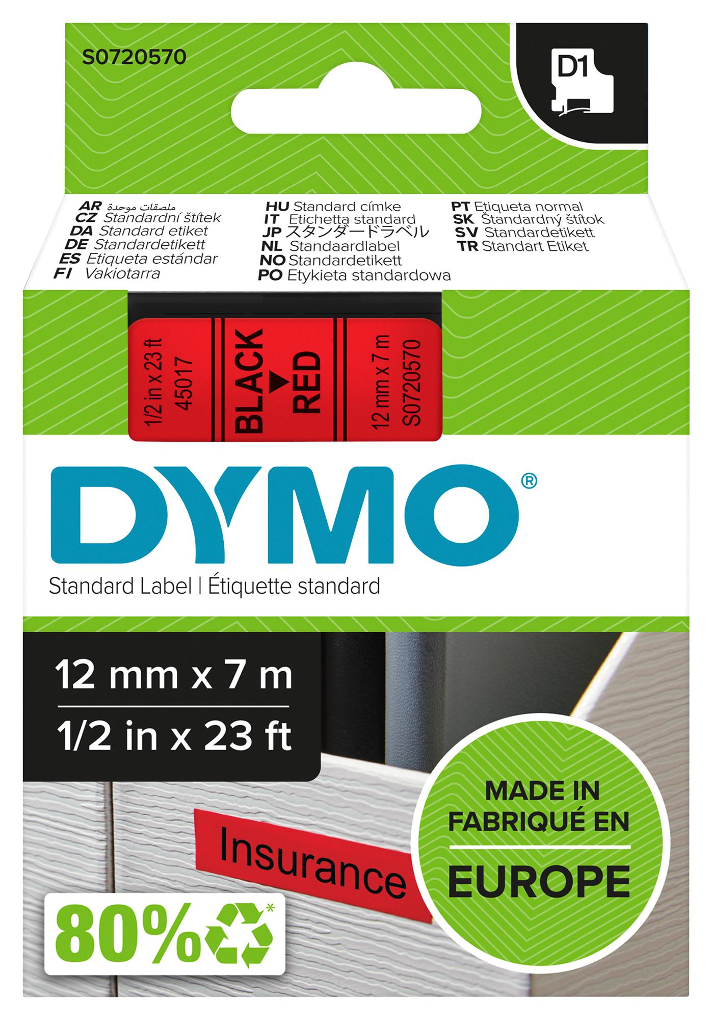 Dymo 45017 Tape, Black/red, 12Mm