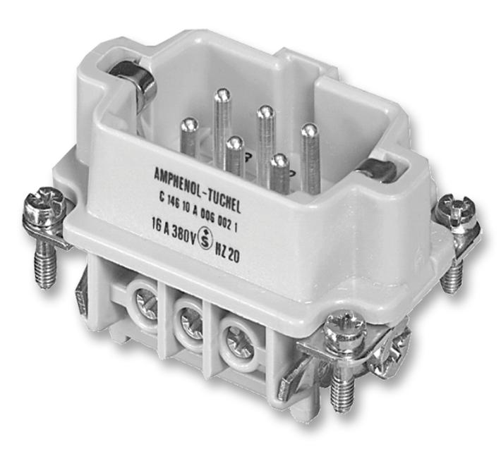 Amphenol Sine/tuchel C146 10A006 102 1 Insert, Male, Screw, 500V, 6+Pe