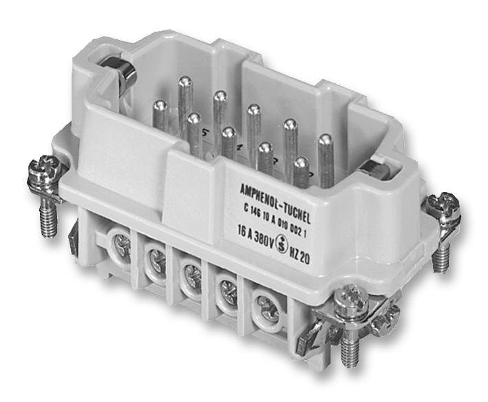 Amphenol Sine/tuchel C146 10A010 102 1 Insert, Male, Screw, 500V, 10+Pe