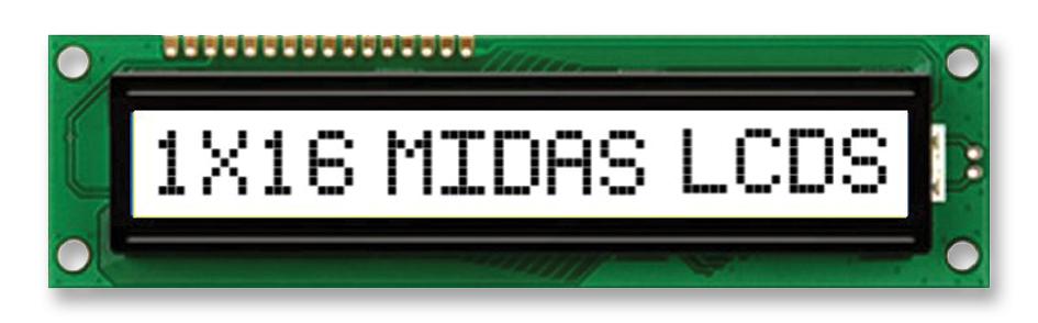 Midas Displays Mc11609A6W-Fptlw-V2 Display, Alphanumeric, 16X1, White