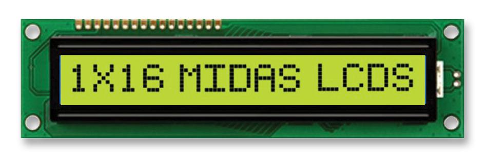 Midas Displays Mc11609A6W-Sptly-V2 Display, Alphanumeric, 16X1, Yellow/grn