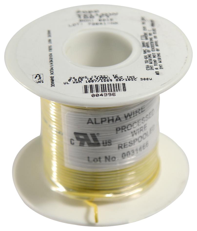 Alpha Wire 3050 Yl005 Wire, Yel, 24Awg, 7/32Awg, 30.5M