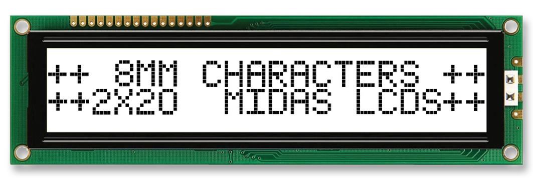 Midas Displays Mc22008B6W-Fptlw-V2 Display, Alphanumeric, 20X2, White