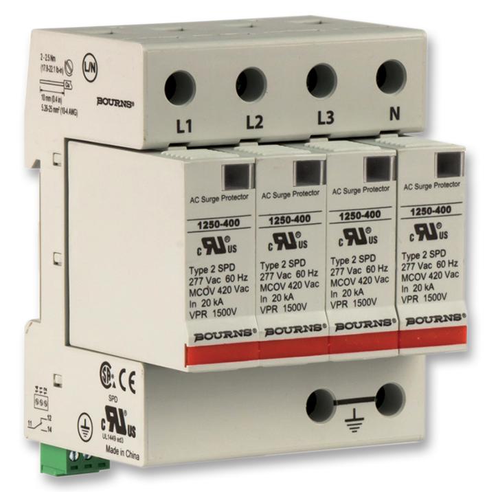 Bourns 1250-3S-230 Mains Surge Protector, 275Vac, Din Rail