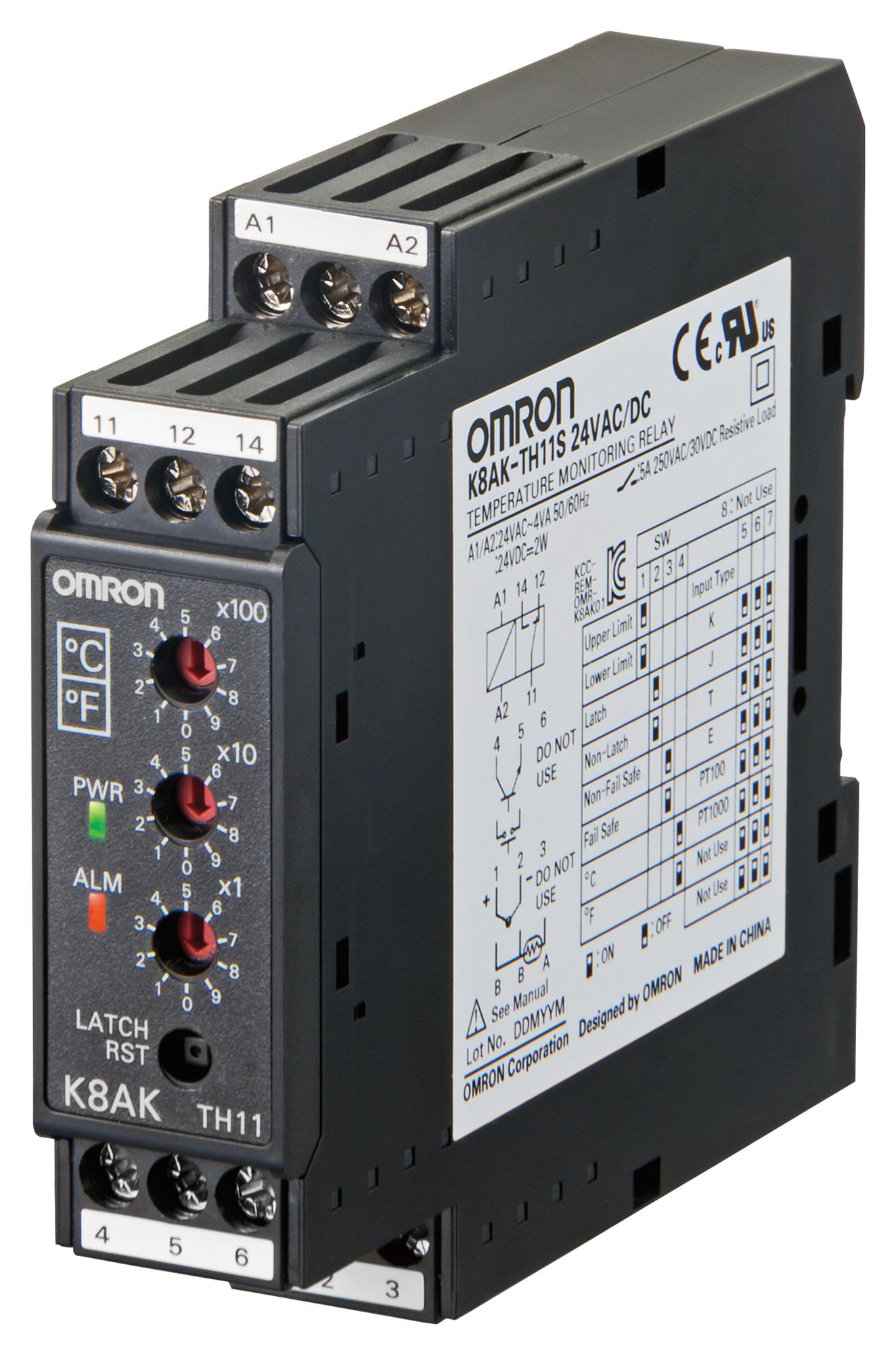 Omron Industrial Automation K8Akth12Sac Dc24 Temperature Monitoring Relay, Spdt