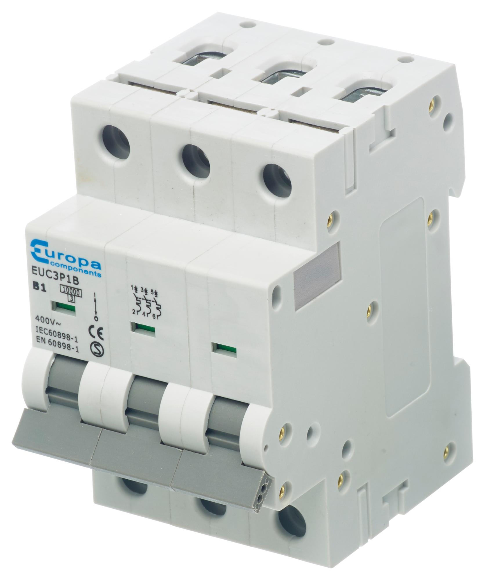 Europa Euc3P2C Circuit Breaker, 3 Pole, 2A, 230Vac