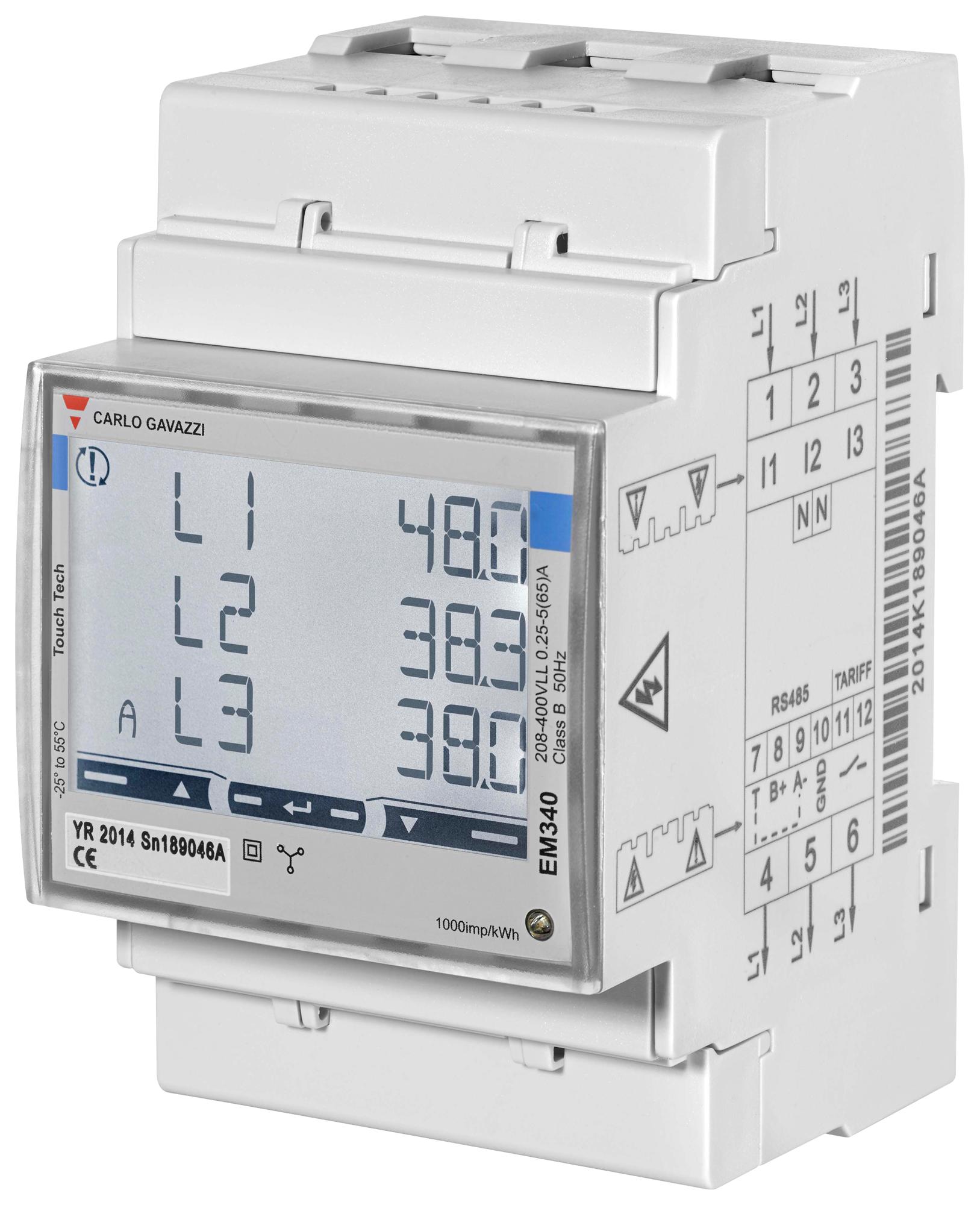 Carlo Gavazzi Em340Dinav23Xs1Pfb Digital Energy Meter, 3-Phase, 400Vac