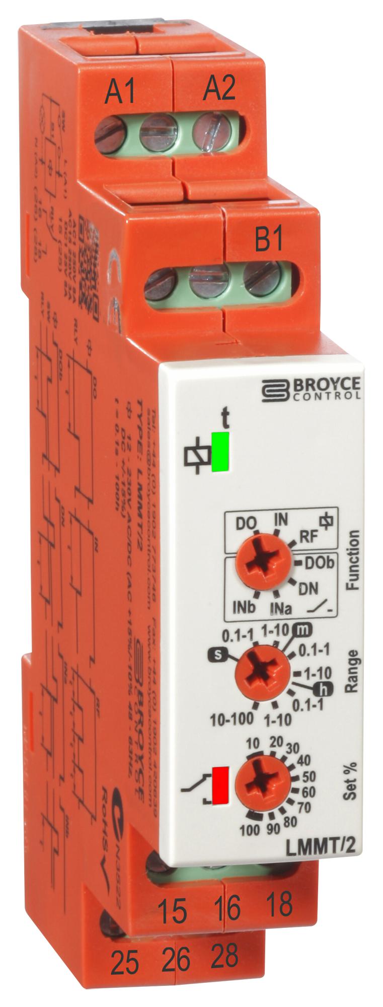 Broyce Control Lmmt/2 12-230V Ac/dc Multifunction Timer, 0.1S-100H, Dpdt