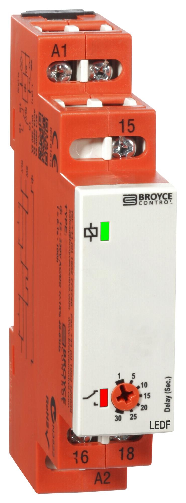 Broyce Control Ledf 24Vac/dc/110Vac. 0.5-10 Mins True Delay Off Timer, 0.5S-10Min, Spdt