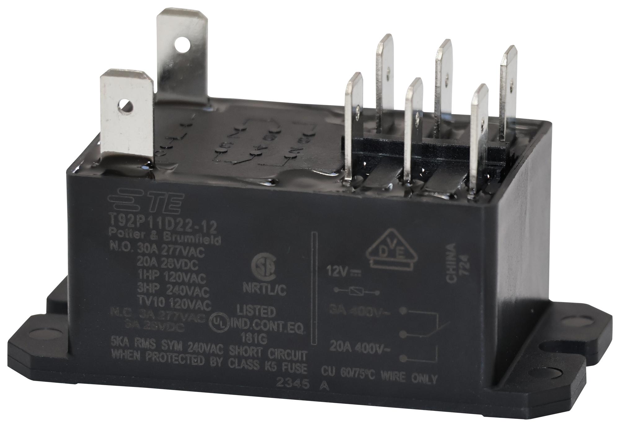 Potter&brumfield - Te Connectivity T92P11D22-12 Relay, Dpdt, 277Vac, 28Vdc, 40A