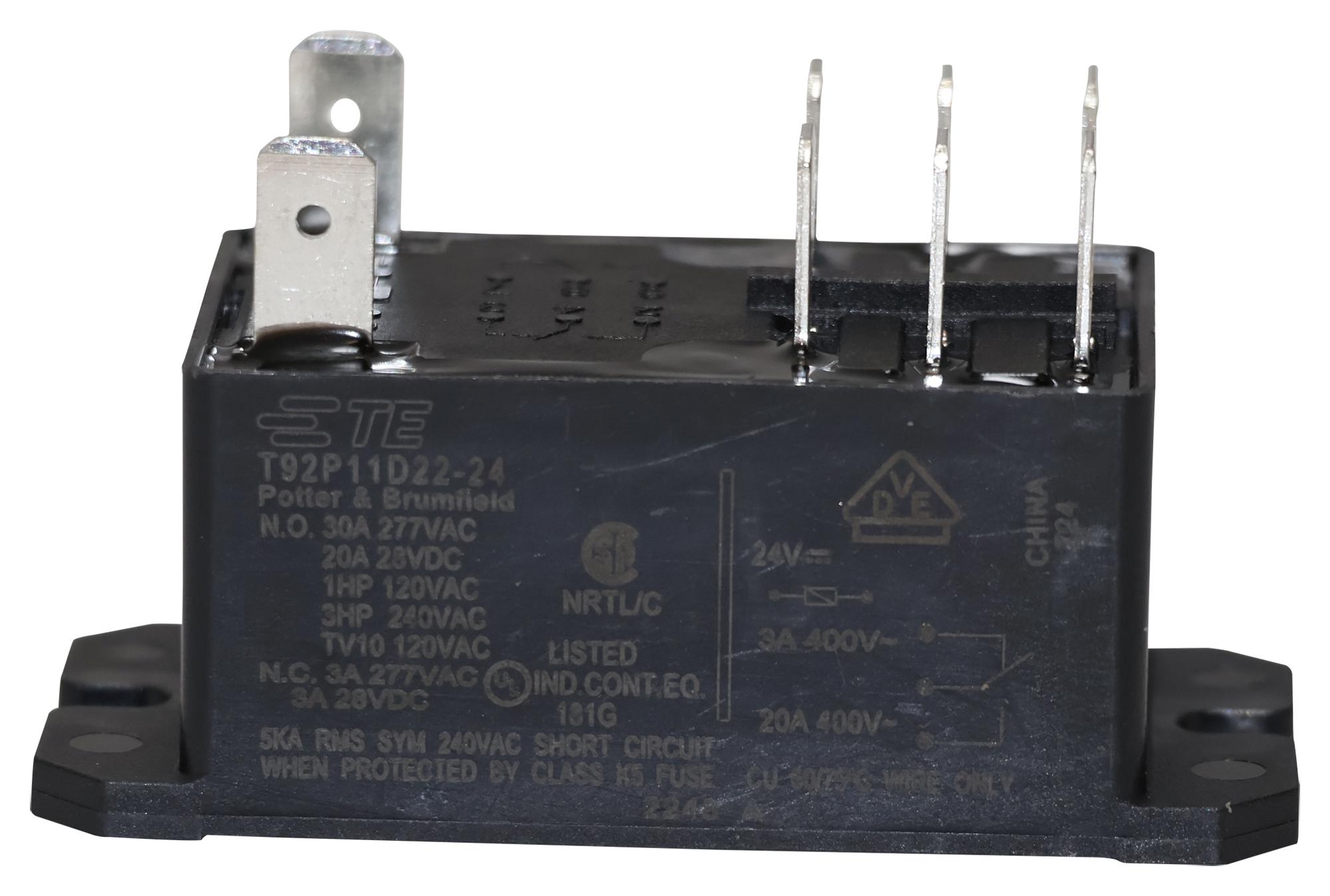 Potter&brumfield - Te Connectivity T92P11D22-24 Relay, Dpdt, 277Vac, 28Vdc, 30A