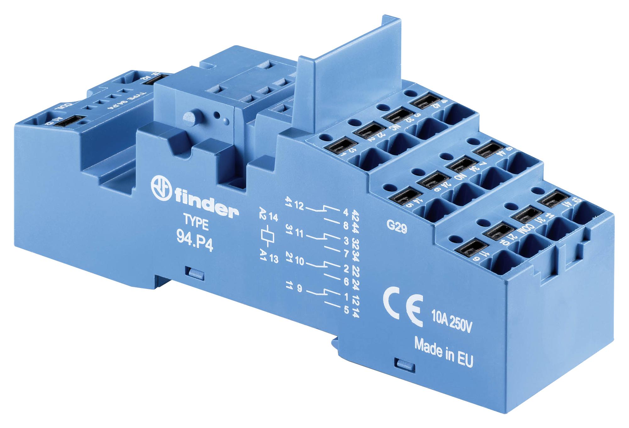 Finder 94P4Sma Relay Socket, Din Rail/panel, 14Pin, Qc