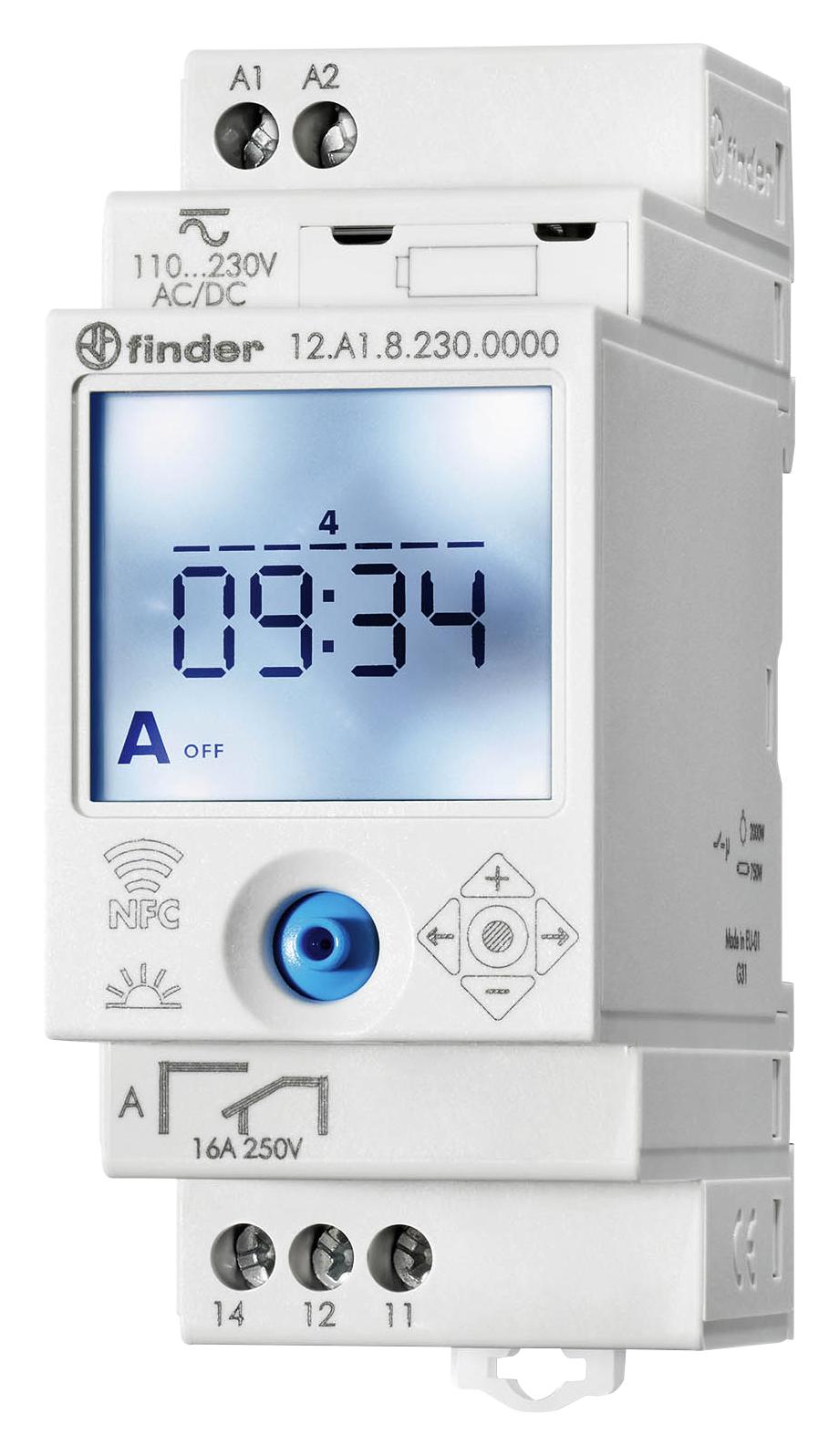 Finder 12A182300000 Digital Time Switch, Spdt, Nfc Prog, 16A