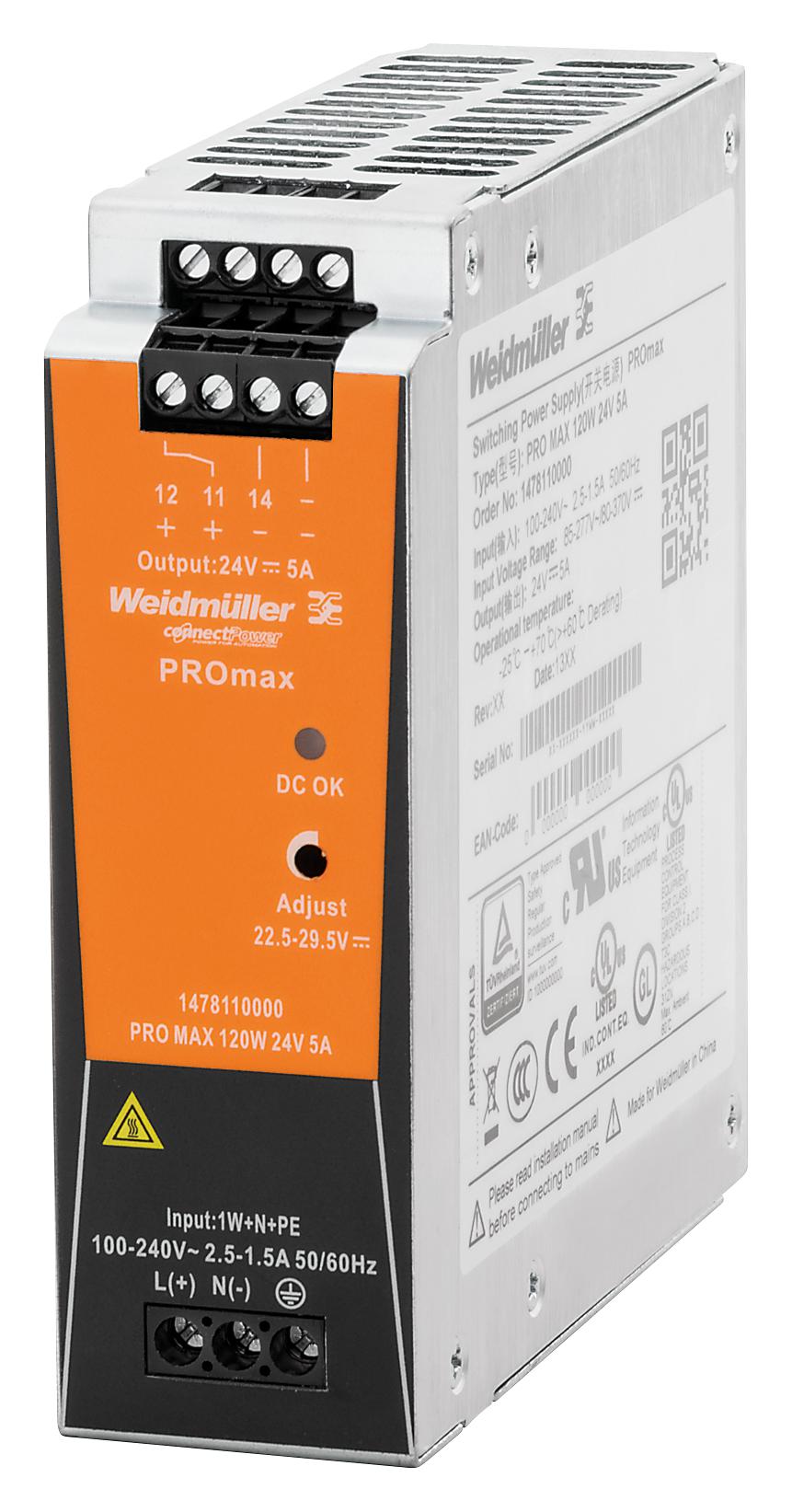 Weidmuller 1478110000 Power Supply, Ac-Dc, 24V, 5A