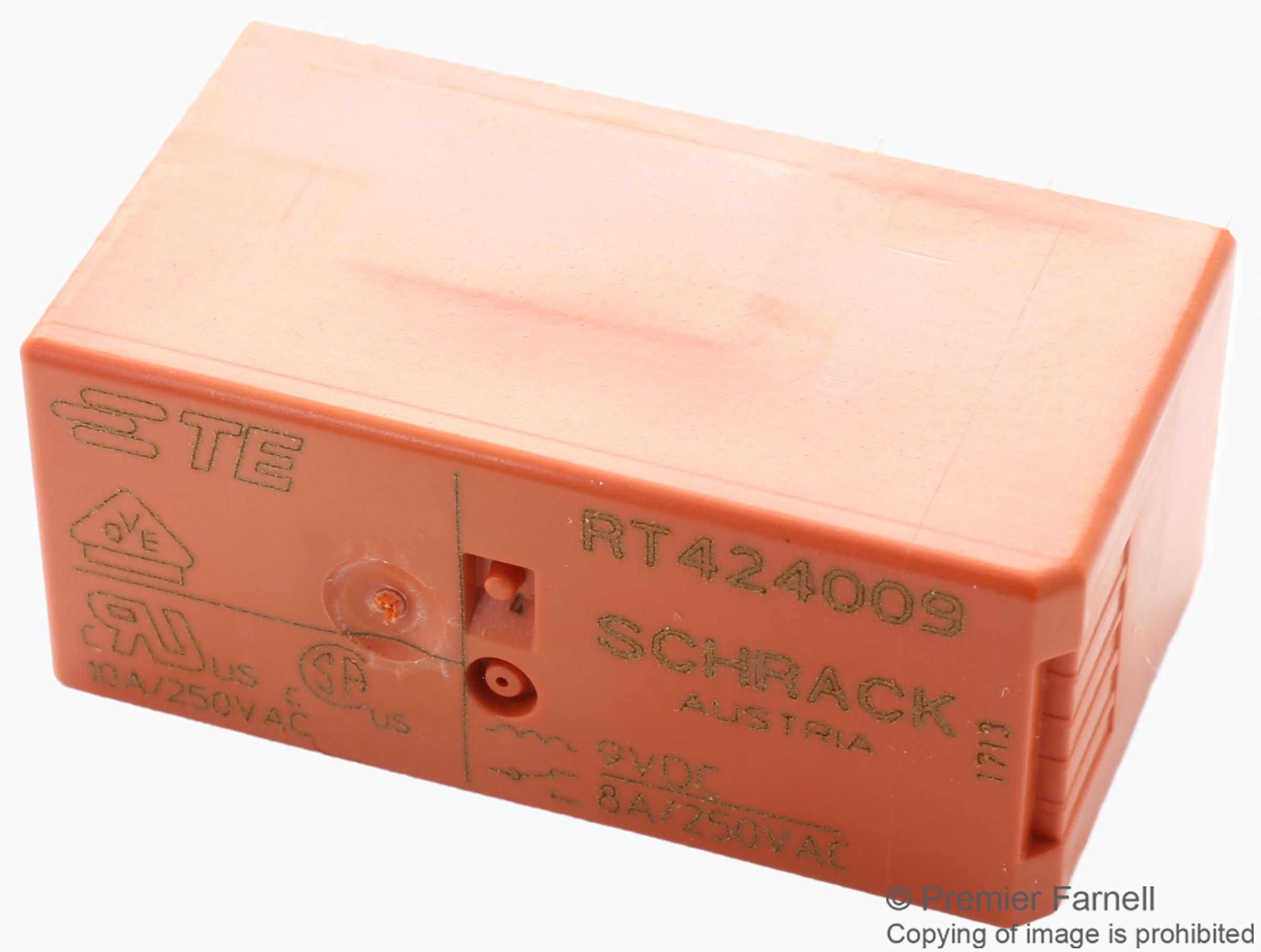 Schrack - Te Connectivity Rt424009 Power Relay, Dpdt, 8A, 250Vac, Th