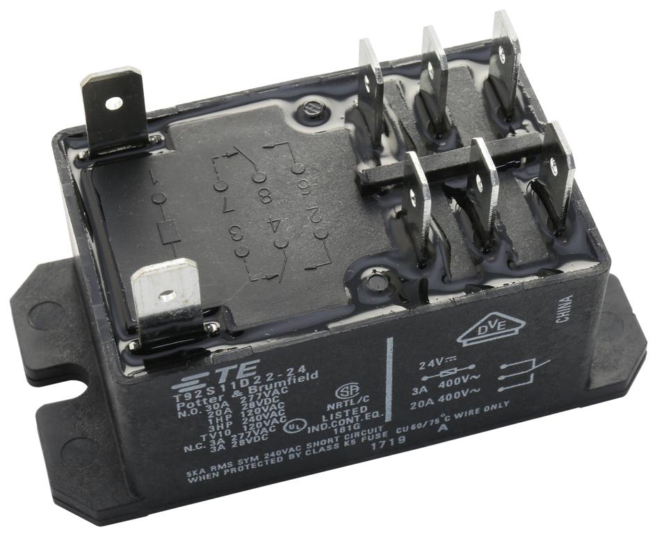 Potter&brumfield - Te Connectivity T92S11D22-24 Power Relay, Dpdt, 30A, 277Vac, Panel