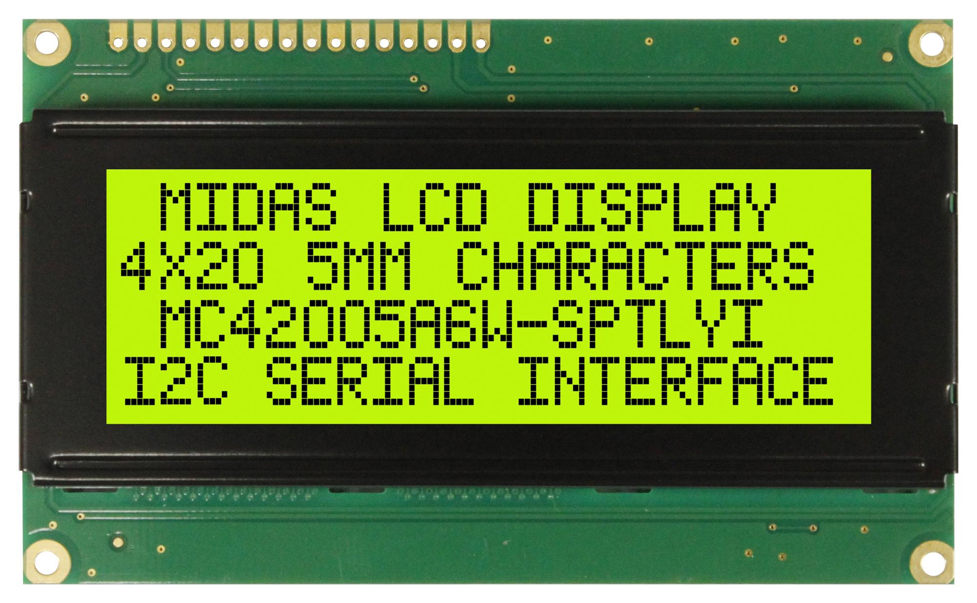 Midas Displays Mc42005A6W-Sptlyi-V2 Display, Alphanumeric, 20X4, Yel/grn