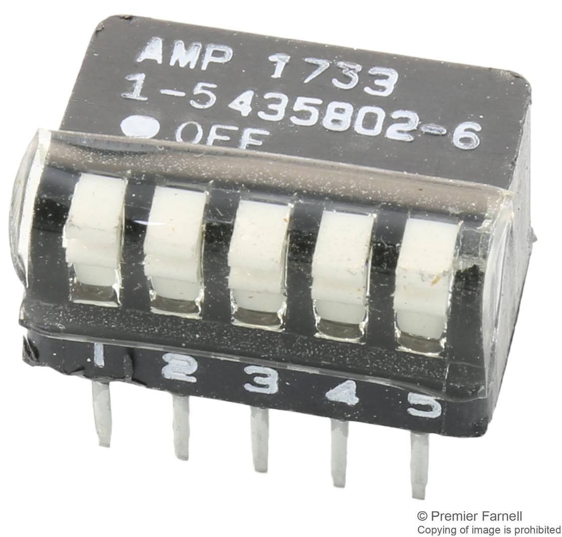 Alcoswitch - Te Connectivity Right Angle Dip Sw 5 P Sealed Dip Switch, 5Pos, Spst, Piano Key, Th