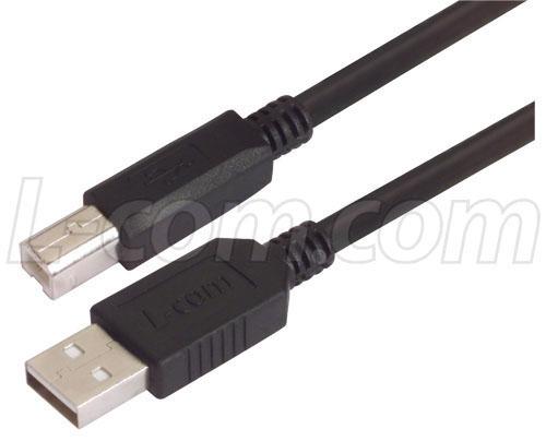 L-Com Caublkab-5M Usb Cable, 2.0 A Plug-B Plug, 5M, Black