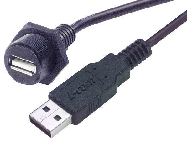 L-Com Wpusbax-05M Usb Cable, 2.0 A Plug-Rcpt, 500Mm, Black