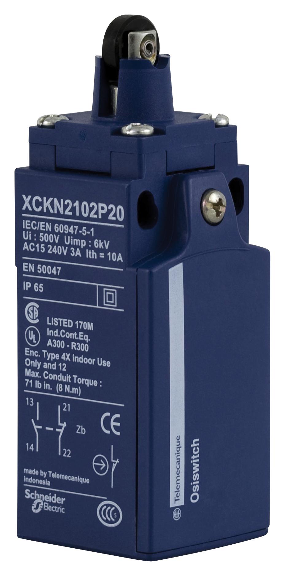 Telemecanique Sensors Xckn2102P20 Limit Sw, Spst-No/nc, Plunger, 3A, 240V