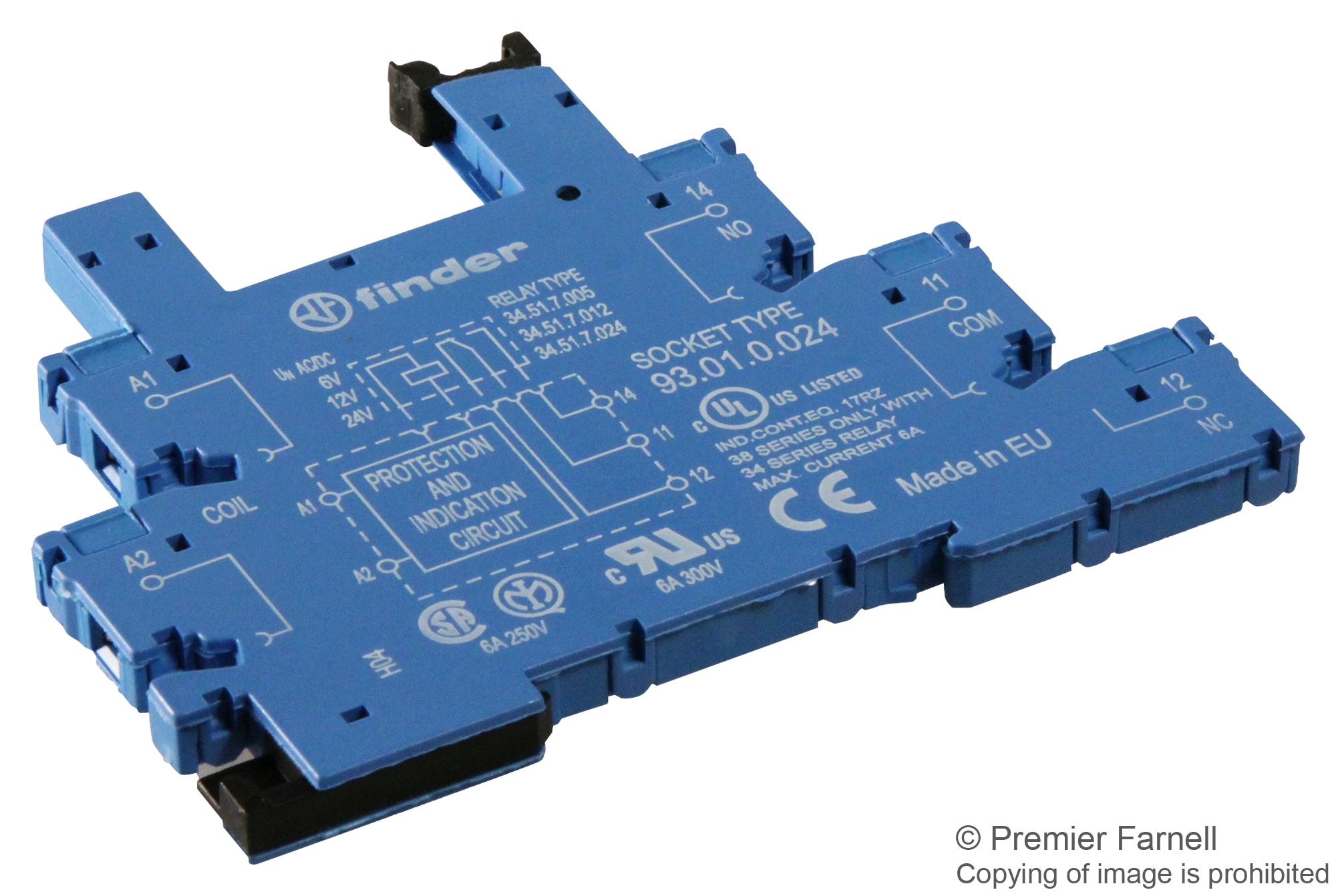 Finder 93.01.0.024 Relay Socket, Din Rail, 5Pin, Screw