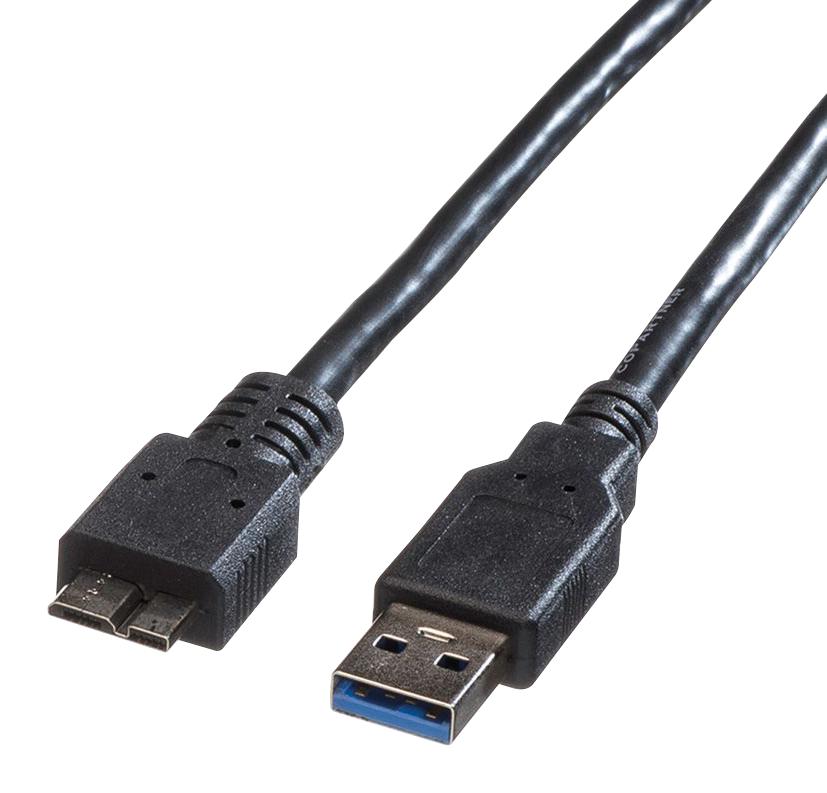 Roline 11.02.8875 Usb Cable, 3.0 A-Micro B Plug, 2M, Blk