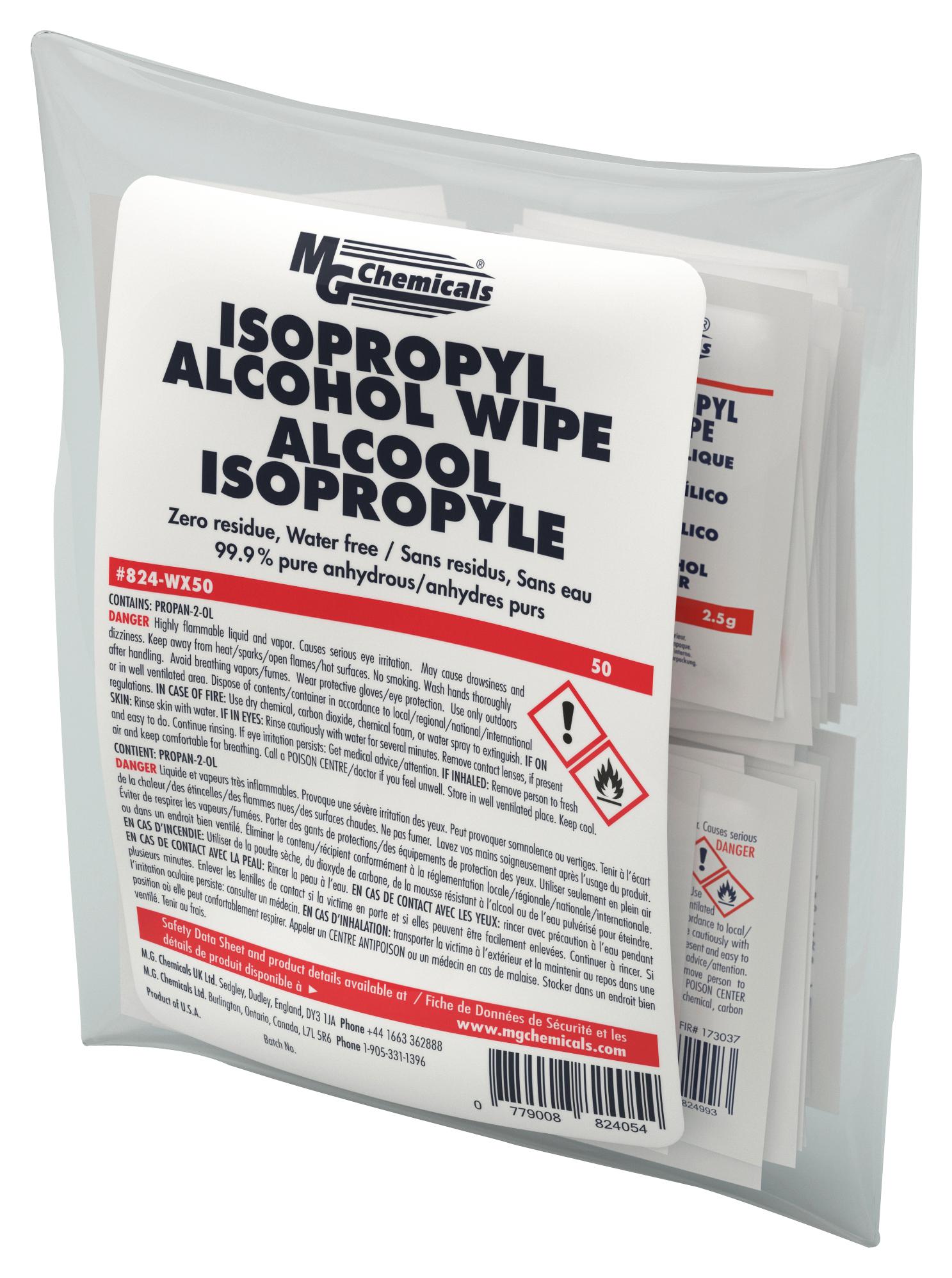 Mg Chemicals 824-Wx50 Isopropyl Alcohol Wipe, 5 X 6, Pk50